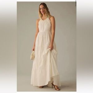 ANTHROPOLOGIE FOREVER THAT GIRL TIERED RUCHED BACK BOW VOLUMINOUS MAXI DRESS